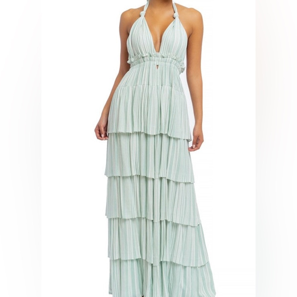 Luxxel Mint Halter Tiered Maxi Dress